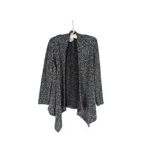 Sunday Sweater L Black White Boucle Open Front Long Sleeve Cardigan Comfy Casual